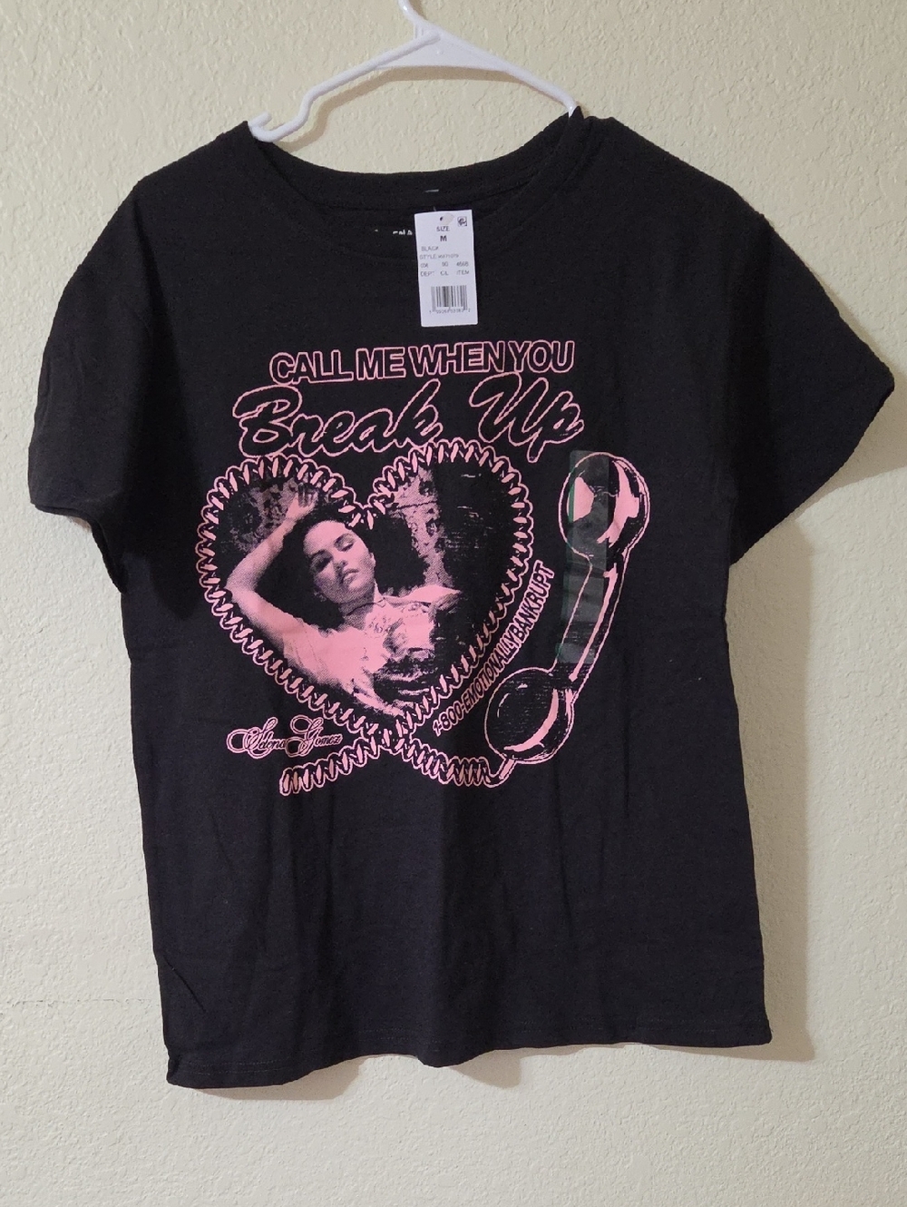 Selena Gomez Black Tee with Pink 'Call Me When You Break Up' Graphic
